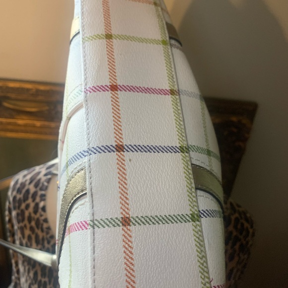 Plaid Coach Tattersall Tote with Gold leather handles - Picture 4 of 5